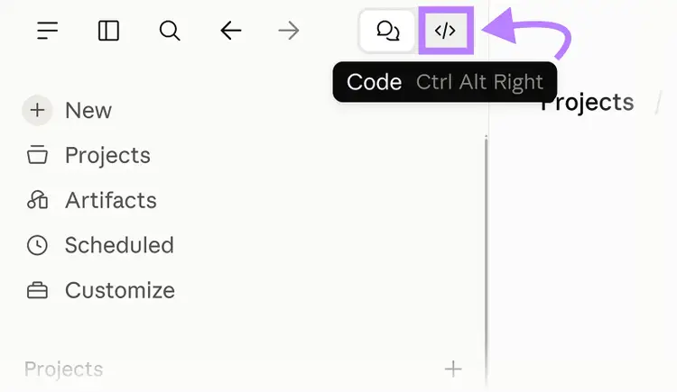 Claude desktop app with the Code button highlighted for opening Claude Code