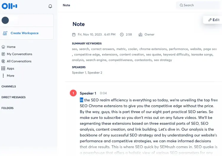 Otter.ai user interface