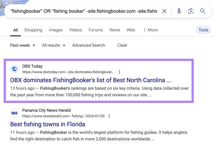 The first result on the Google SERP after applying search operators highlighted.