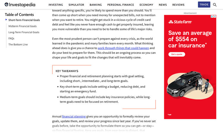 Sidebar ad on Investopedia blog post