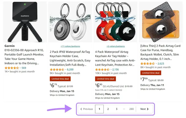 "Pages" navigation at the bottom of a site