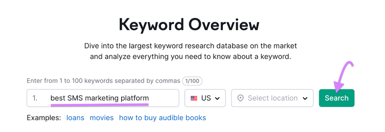 Search bar in the Keyword Overview tool.