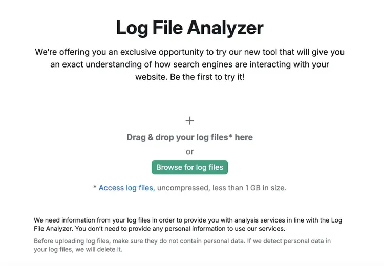 Semrush Log File Analyzer upload interface