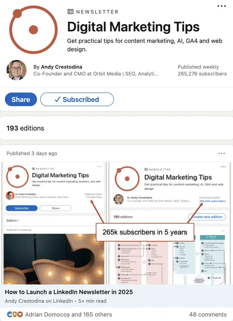 Digital Marketing Tips newsletter by Andy Crestodina, 265k