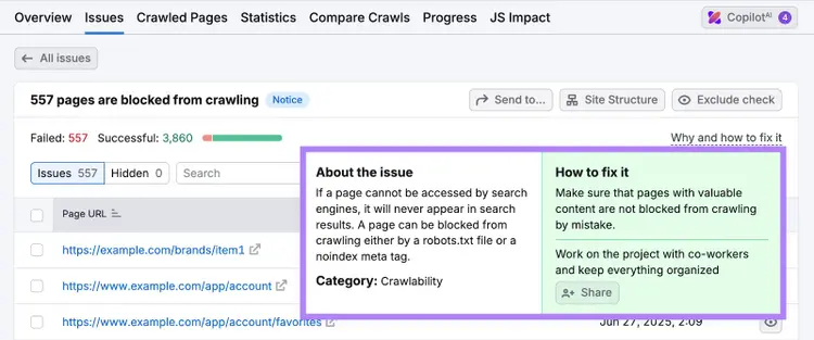 Hundreds of pages are blocked from crawling and the tooltip says to check for valuable resources that may be blocked by a meta tag or robots.txt file.