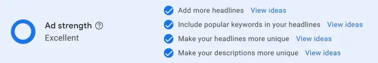 Ad strength feedback for a responsive search ad