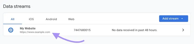 “Data streams” page