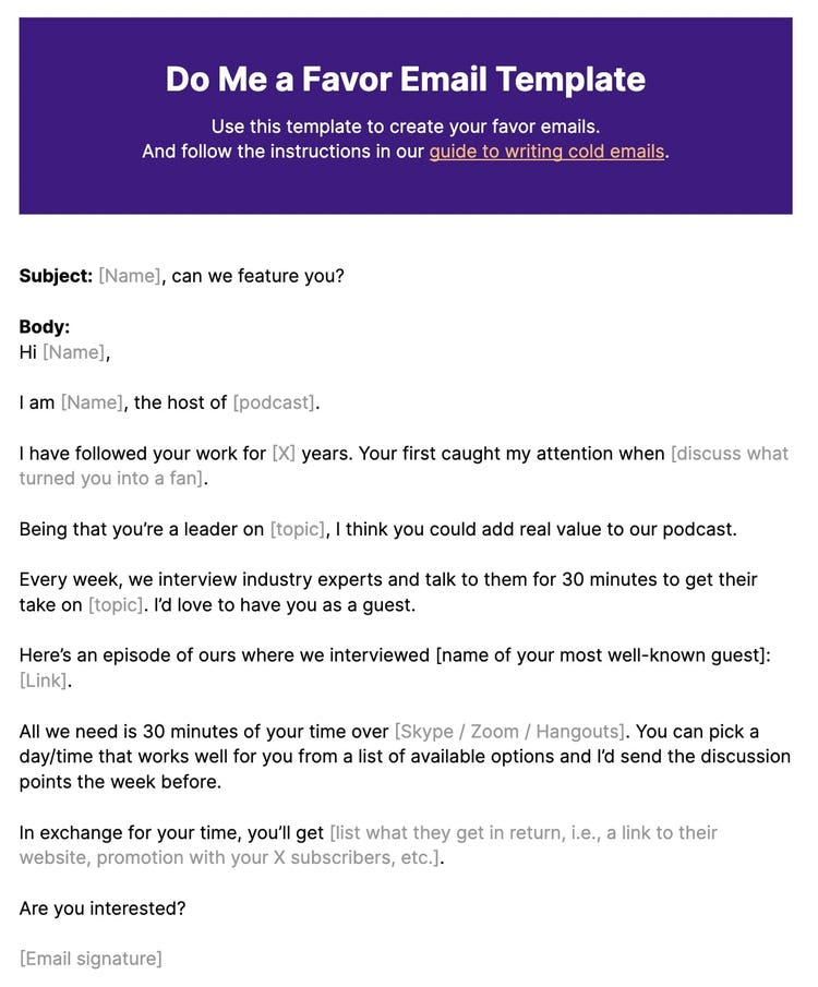 Do Me a Favor Email Template