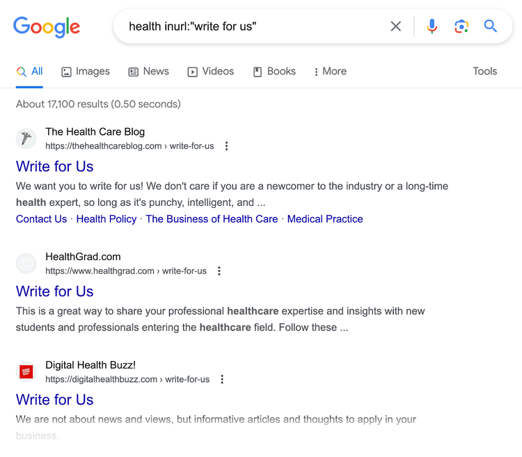 healts inurl:"write for us" search results