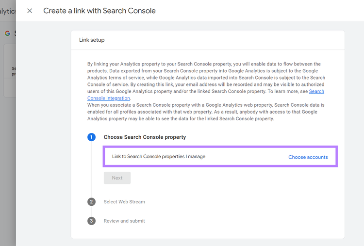 Choose accounts box highlighted.