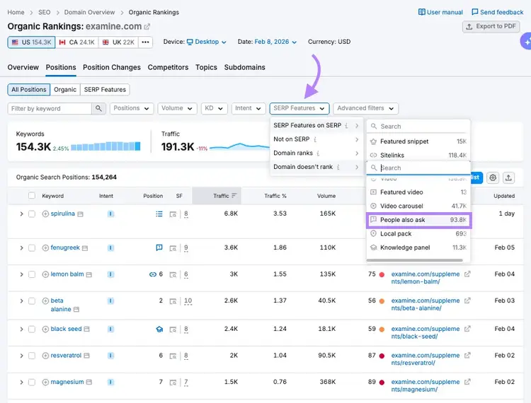 serp features filters