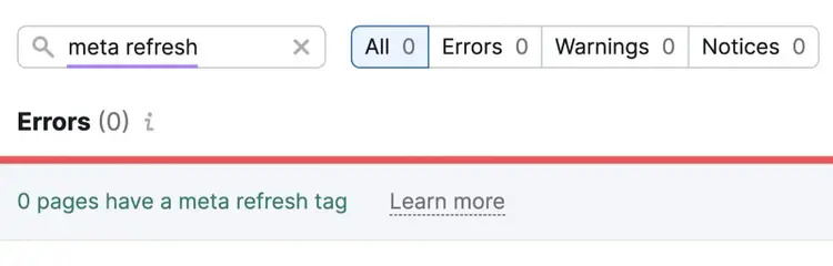 Site Audit check: 0 pages have meta refresh tag