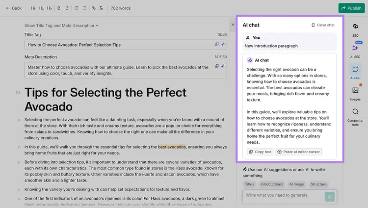 Editor view with an AI chat panel highlighted.