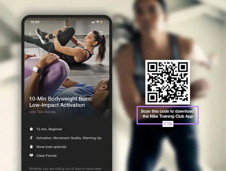 "Scan this code to download the Nike Training Club App" CTA on Nike's site