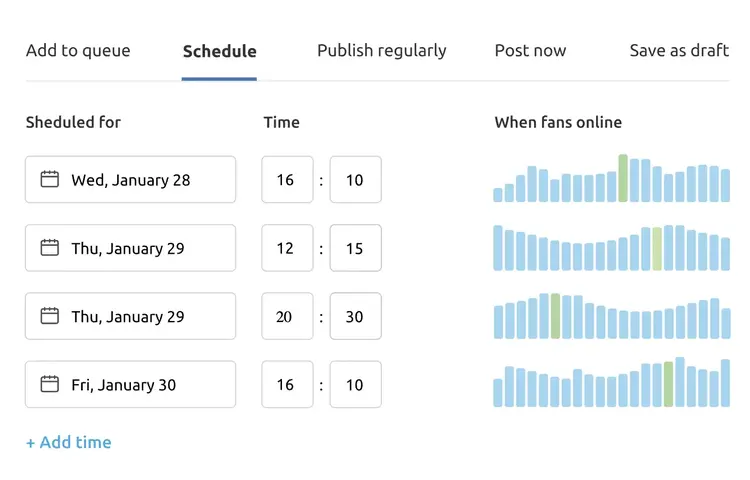 Semrush Social Poster showing scheduled posts with optimal timing