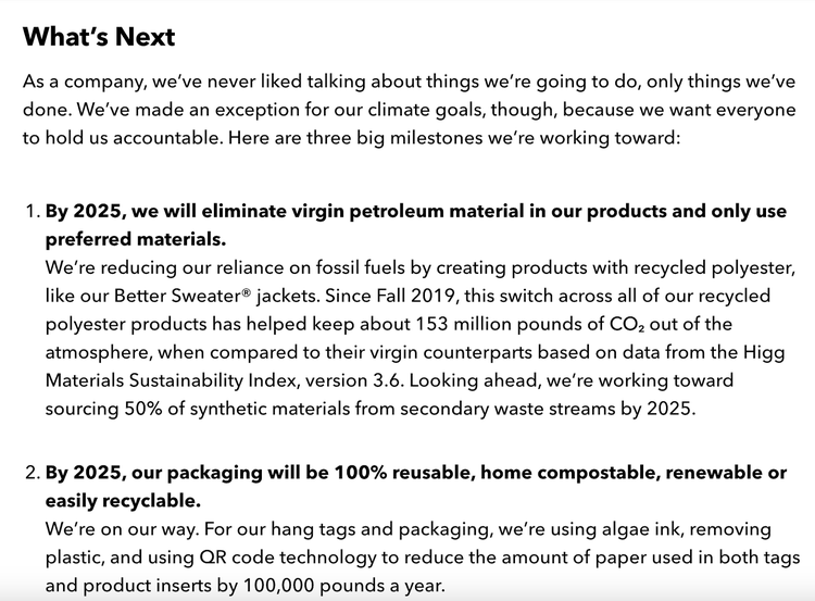 A section of Patagonia's environmental responsibility programs page
