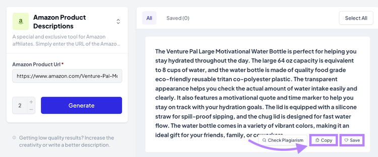 once you are satisfied, copy or save your product description from Amazon Product Descriptions tool