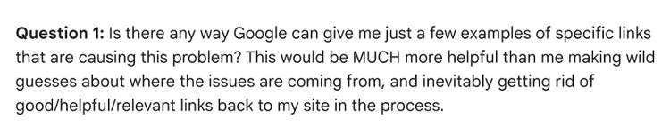 A questions about wether Google gives examples of links that are causing the issue