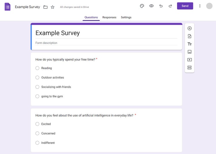 A survey created in Google Forms