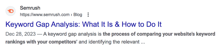 Semrush's blog on keyword gap analysis on SERP