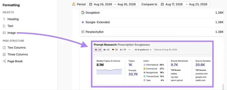 Adding a custom screenshot with AI SEO data on My Reports.