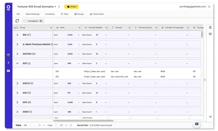 Gigasheet’s interface
