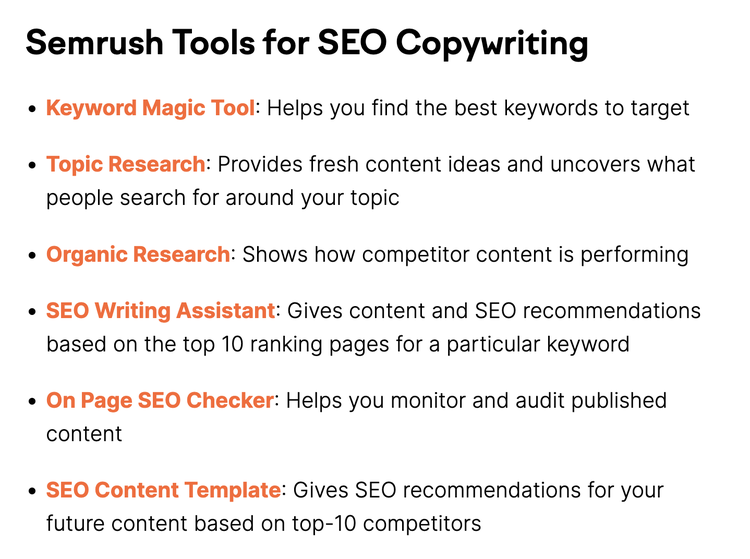 "Semrush Tools for SEO Copywriting" section of the article