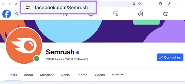facebook page url highlighted