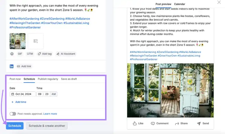 schedule settings highlighted to post in the future