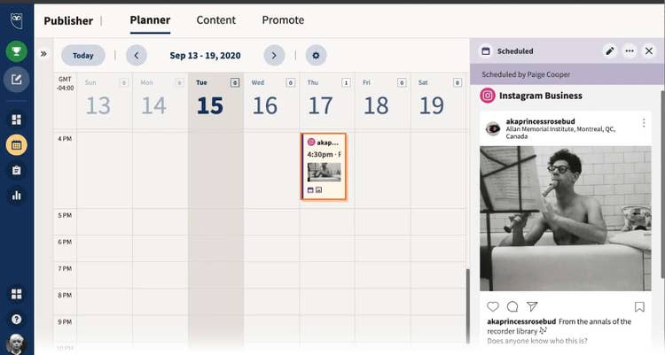 The social media calendar board in Hootsuite