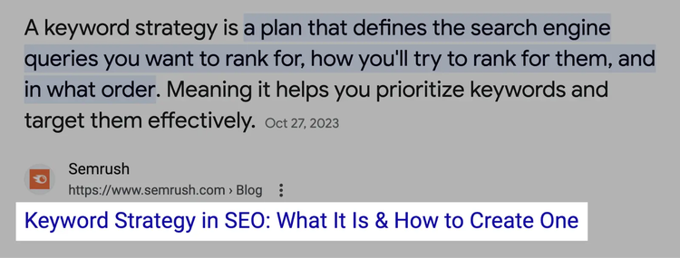 title tag highlighted in the serp