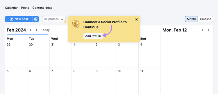 "Add Profile" button in Social Poster tool