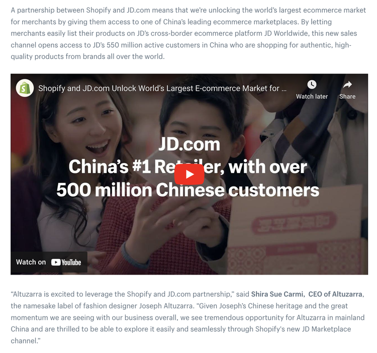 Shopify press release used a YouTube video