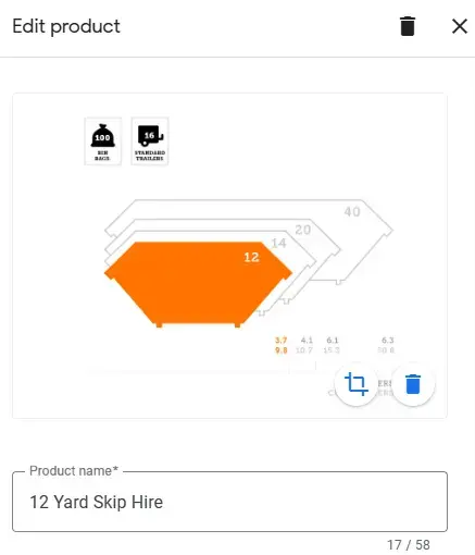 Editing a product on Google Business Profile.