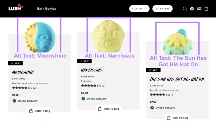 Product category page with examples highlighted.