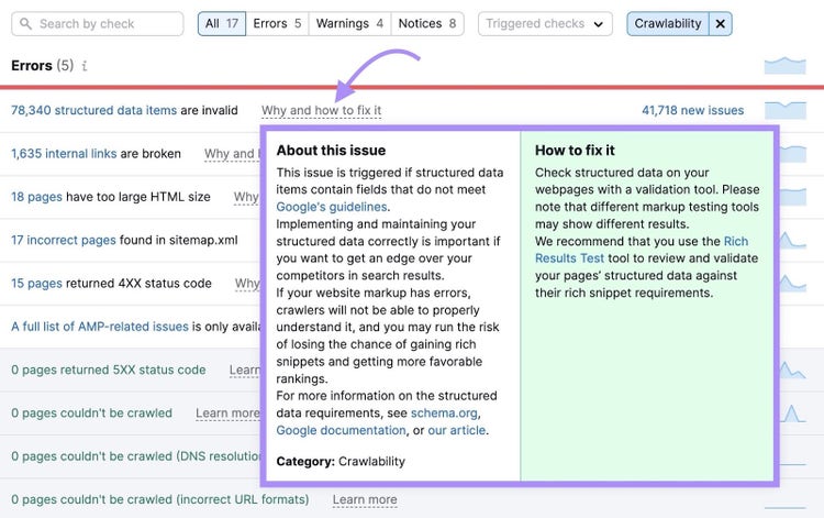 An example of why and how to fix and issue in Site Audit tool