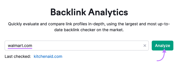 "walmart.com" entered into Backlinks search bar
