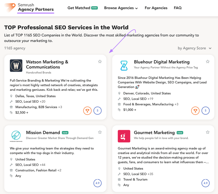 "TOP Professional SEO Services in the World" in Semrush Agency Partners