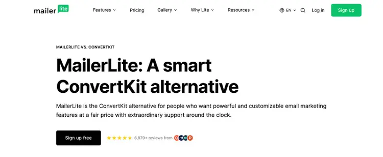 MailerLite ConvertKit alternative landing page with signup button