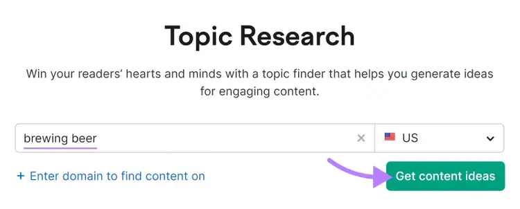 "brewing beer" entered into the Topic Research search bar