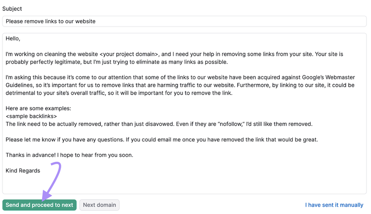 “Send and proceed to next” button highlighted