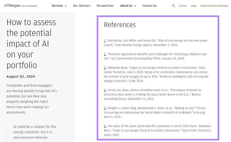 an article's references and sources are included at the bottom of the article