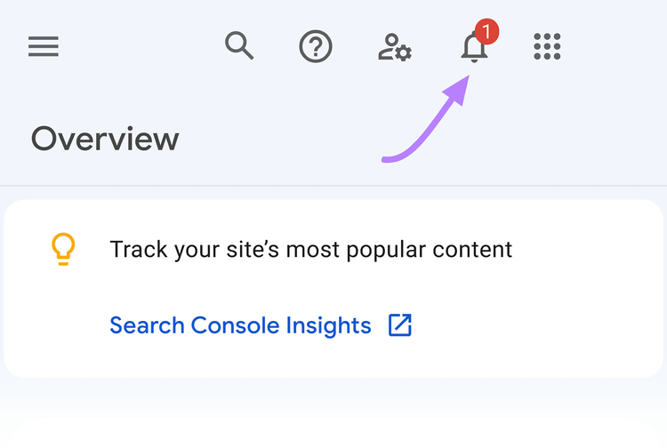 “Messages” bell icon at the top right of GSC dashboard