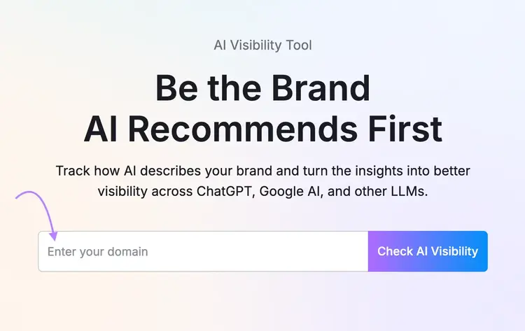 Semrush AI Visibility Tool interface with domain input and Check button