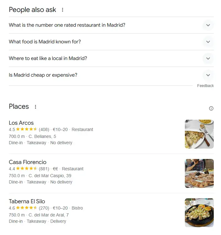 A second Local Pack on a European Google SERP.
