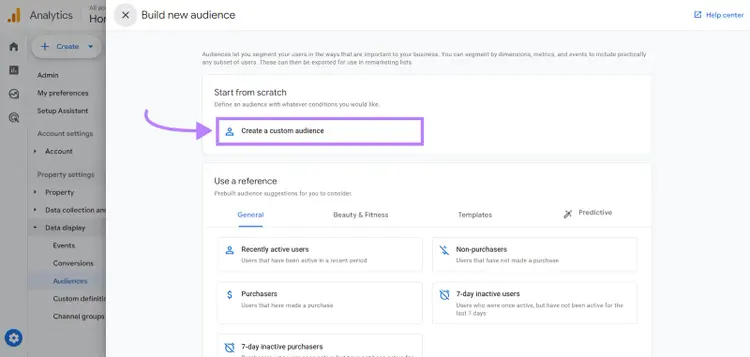 "Create a custom audience" in Google Analytics