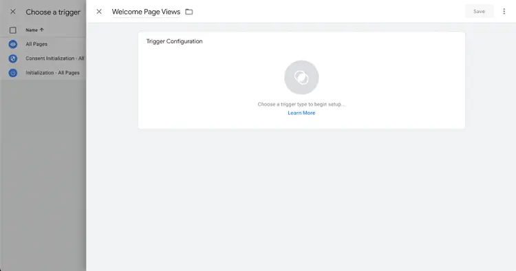 "Welcome Page Views" trigger window