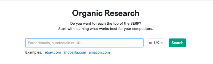 Organic Research interface for competitive domain analysis