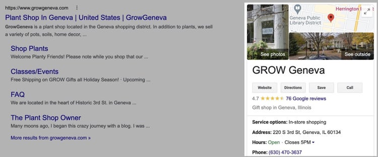 Google Business Profile for "GROW Geneva"