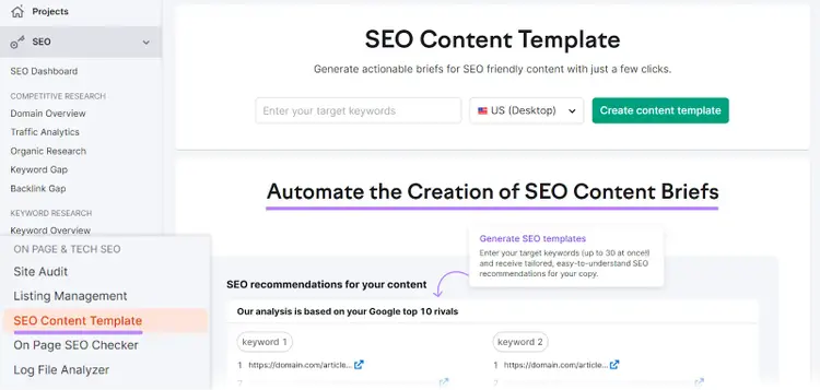 SEO Content Template tool